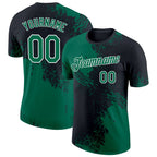 Custom Kelly Green Black-White 3D Pattern Design Abstract Brush Stroke Performance T-Shirt photo 1