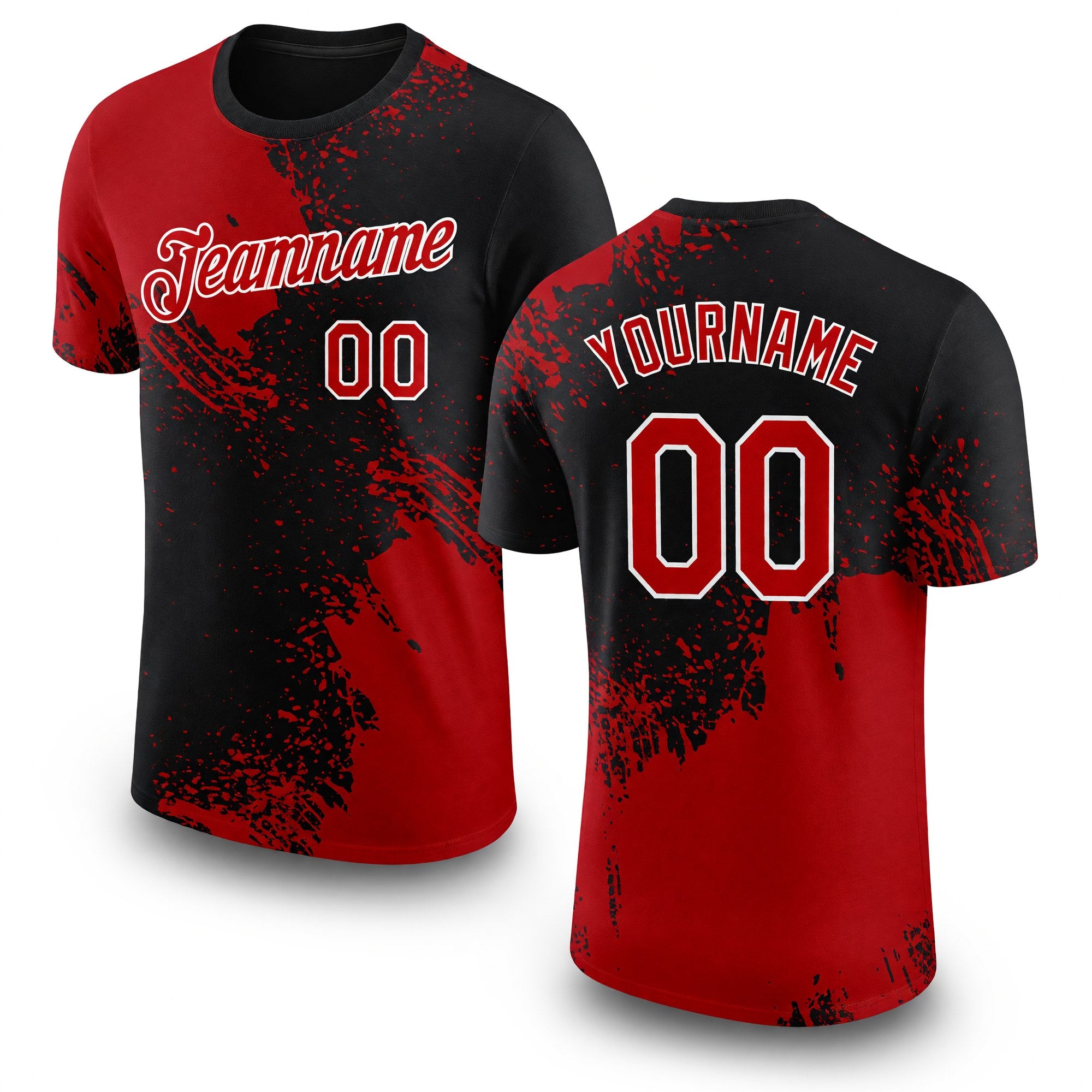 Custom Red Black-White 3D Pattern Design Abstract Brush Stroke Performance T-Shirt