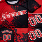 Custom Red Black-White 3D Pattern Design Abstract Brush Stroke Performance T-Shirt detail
