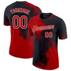 Custom Red Black-White 3D Pattern Design Abstract Brush Stroke Performance T-Shirt photo 1
