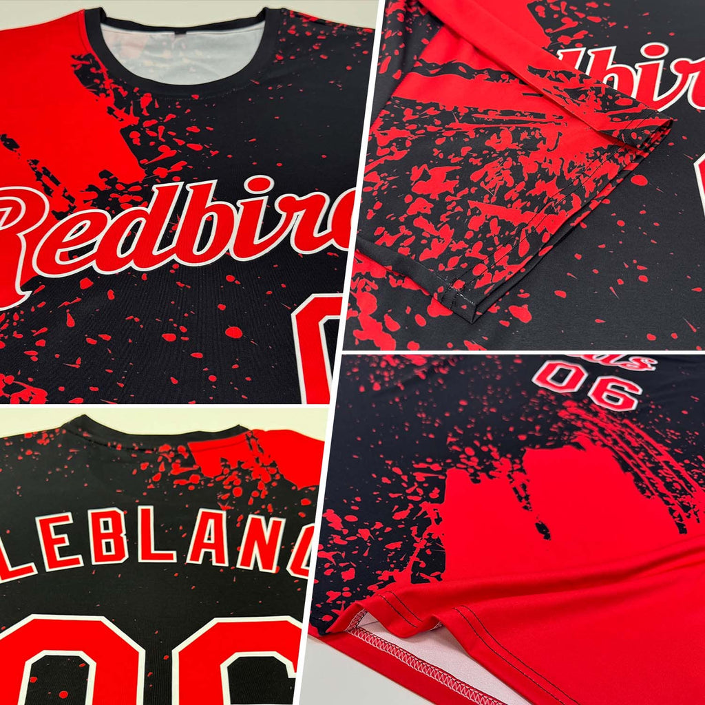 Custom Red Black-White 3D Pattern Design Abstract Brush Stroke Performance T-Shirt photo 2