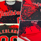 Custom Red Black-White 3D Pattern Design Abstract Brush Stroke Performance T-Shirt photo 2