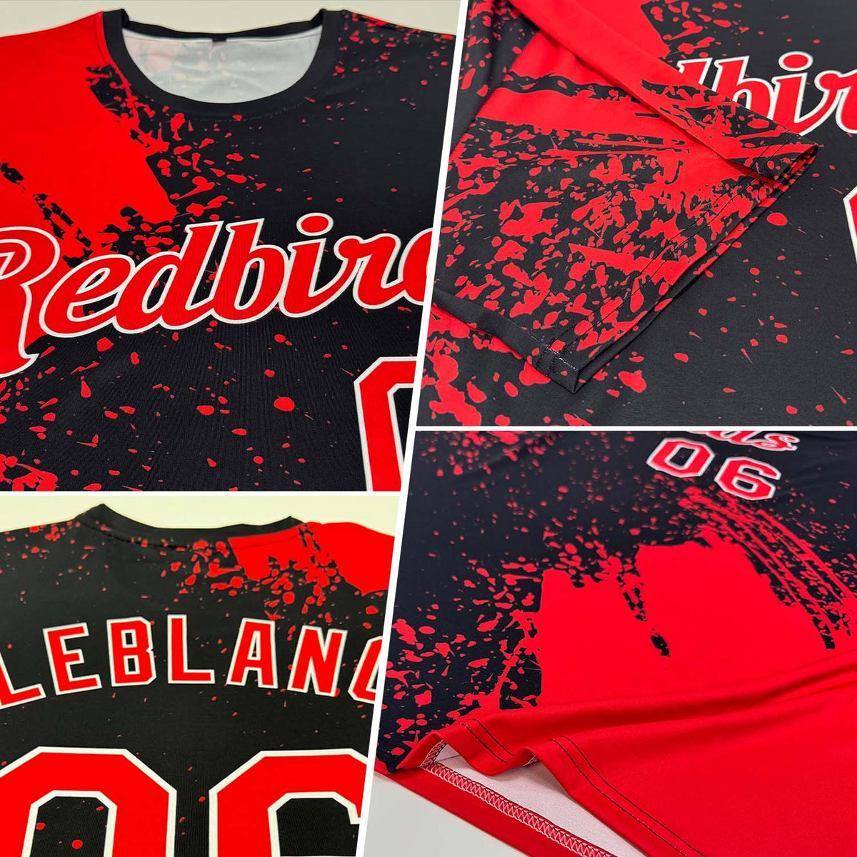 Custom Red Black-White 3D Pattern Design Abstract Brush Stroke Performance T-Shirt photo 2