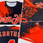 Custom Orange Black-White 3D Pattern Design Abstract Brush Stroke Performance T-Shirt photo 2