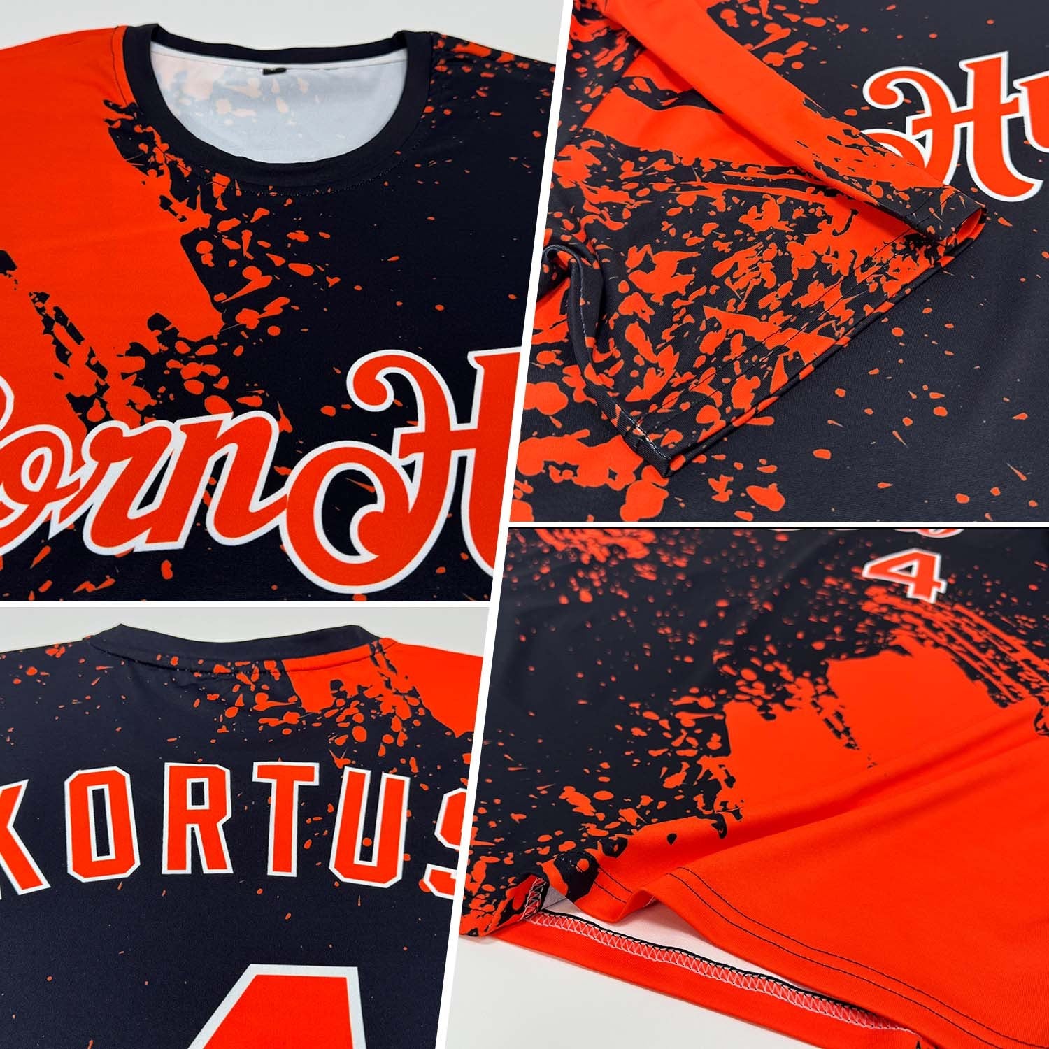 Custom Orange Black-White 3D Pattern Design Abstract Brush Stroke Performance T-Shirt photo 2