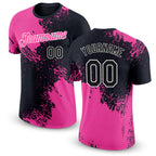 Custom Pink Black-White 3D Pattern Design Abstract Brush Stroke Performance T-Shirt