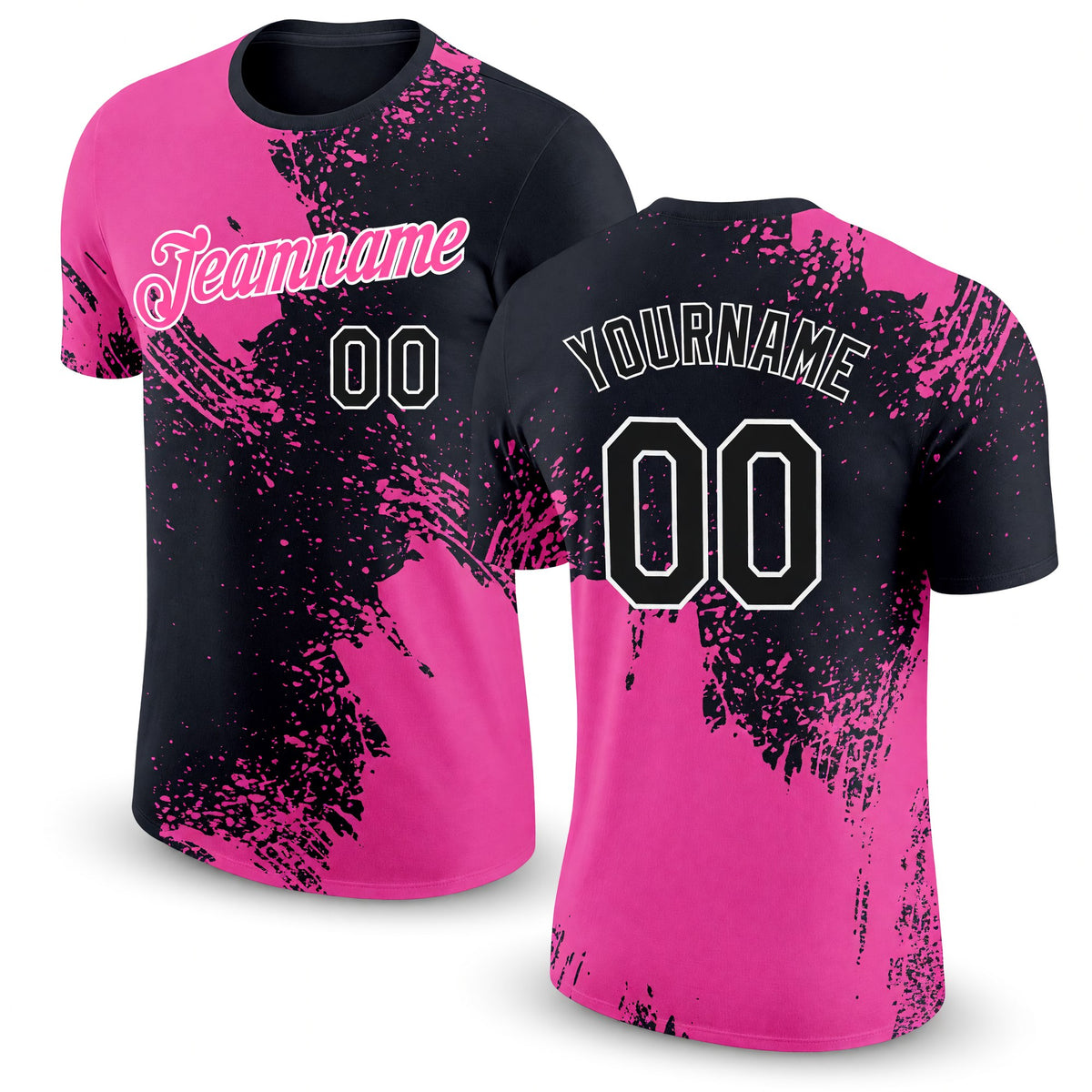 Custom Pink Black-White 3D Pattern Design Abstract Brush Stroke Performance T-Shirt