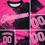 Custom Pink Black-White 3D Pattern Design Abstract Brush Stroke Performance T-Shirt detail