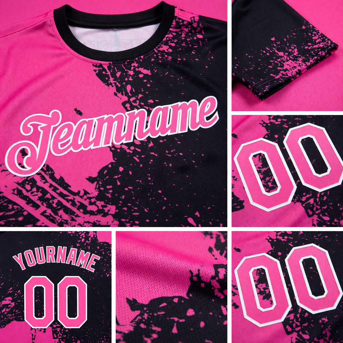 Custom Pink Black-White 3D Pattern Design Abstract Brush Stroke Performance T-Shirt detail