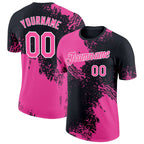 Custom Pink Black-White 3D Pattern Design Abstract Brush Stroke Performance T-Shirt photo 1