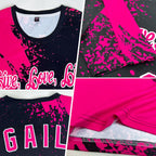 Custom Pink Black-White 3D Pattern Design Abstract Brush Stroke Performance T-Shirt photo 2