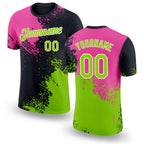 Custom Pink Neon Green-Black 3D Pattern Design Abstract Brush Stroke Performance T-Shirt