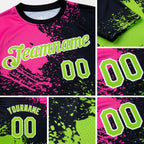 Custom Pink Neon Green-Black 3D Pattern Design Abstract Brush Stroke Performance T-Shirt detail