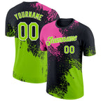 Custom Pink Neon Green-Black 3D Pattern Design Abstract Brush Stroke Performance T-Shirt photo 1