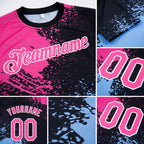 Custom Pink Black-Light Blue 3D Pattern Design Abstract Brush Stroke Performance T-Shirt detail