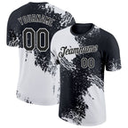Custom White Black 3D Pattern Design Abstract Brush Stroke Performance T-Shirt photo 1