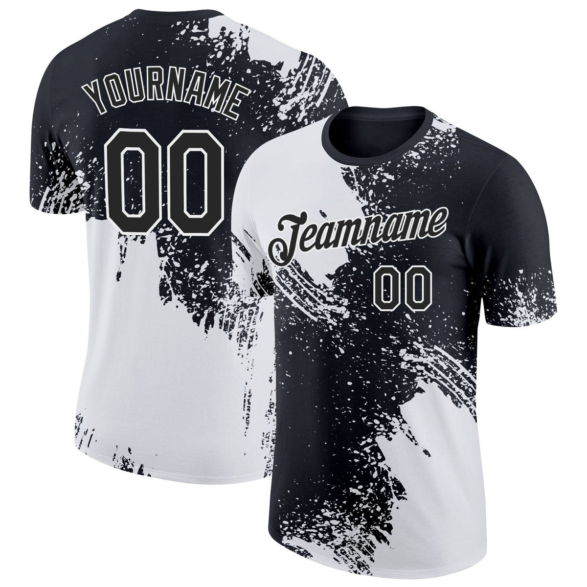 Custom White Black 3D Pattern Design Abstract Brush Stroke Performance T-Shirt photo 1