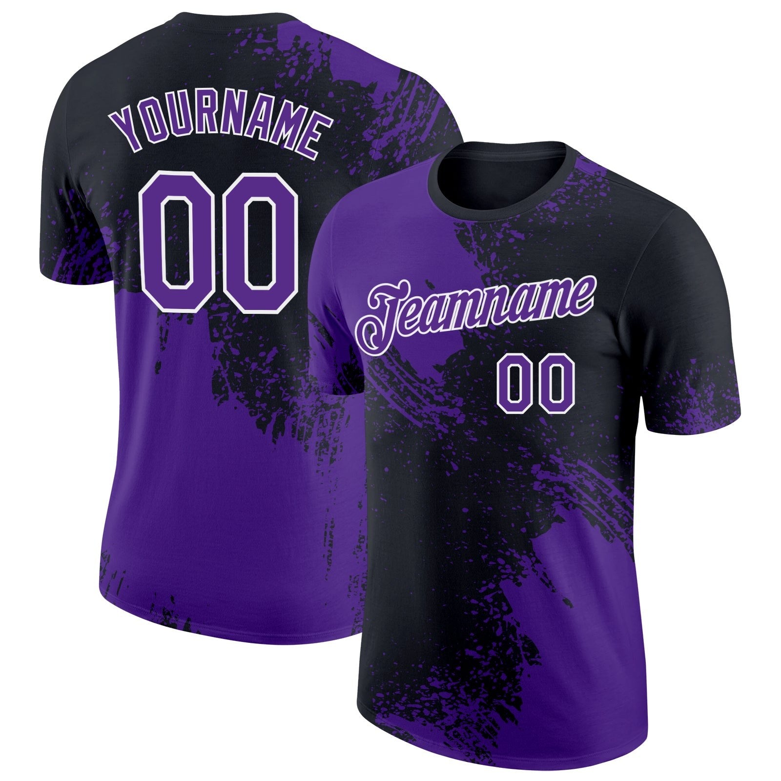 Custom Purple Black-White 3D Pattern Design Abstract Brush Stroke Performance T-Shirt photo 1