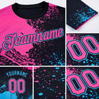 Custom Black Pink-Sky Blue 3D Pattern Design Abstract Brush Stroke Performance T-Shirt detail