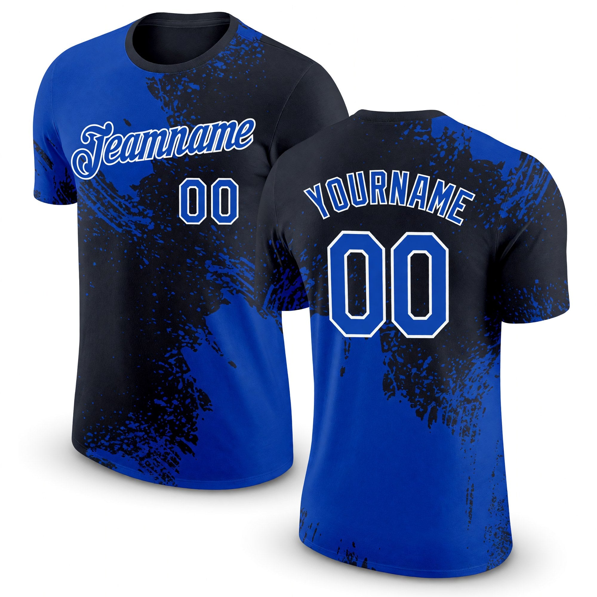 Custom Thunder Blue Black-White 3D Pattern Design Abstract Brush Stroke Performance T-Shirt