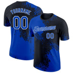 Custom Thunder Blue Black-White 3D Pattern Design Abstract Brush Stroke Performance T-Shirt photo 1