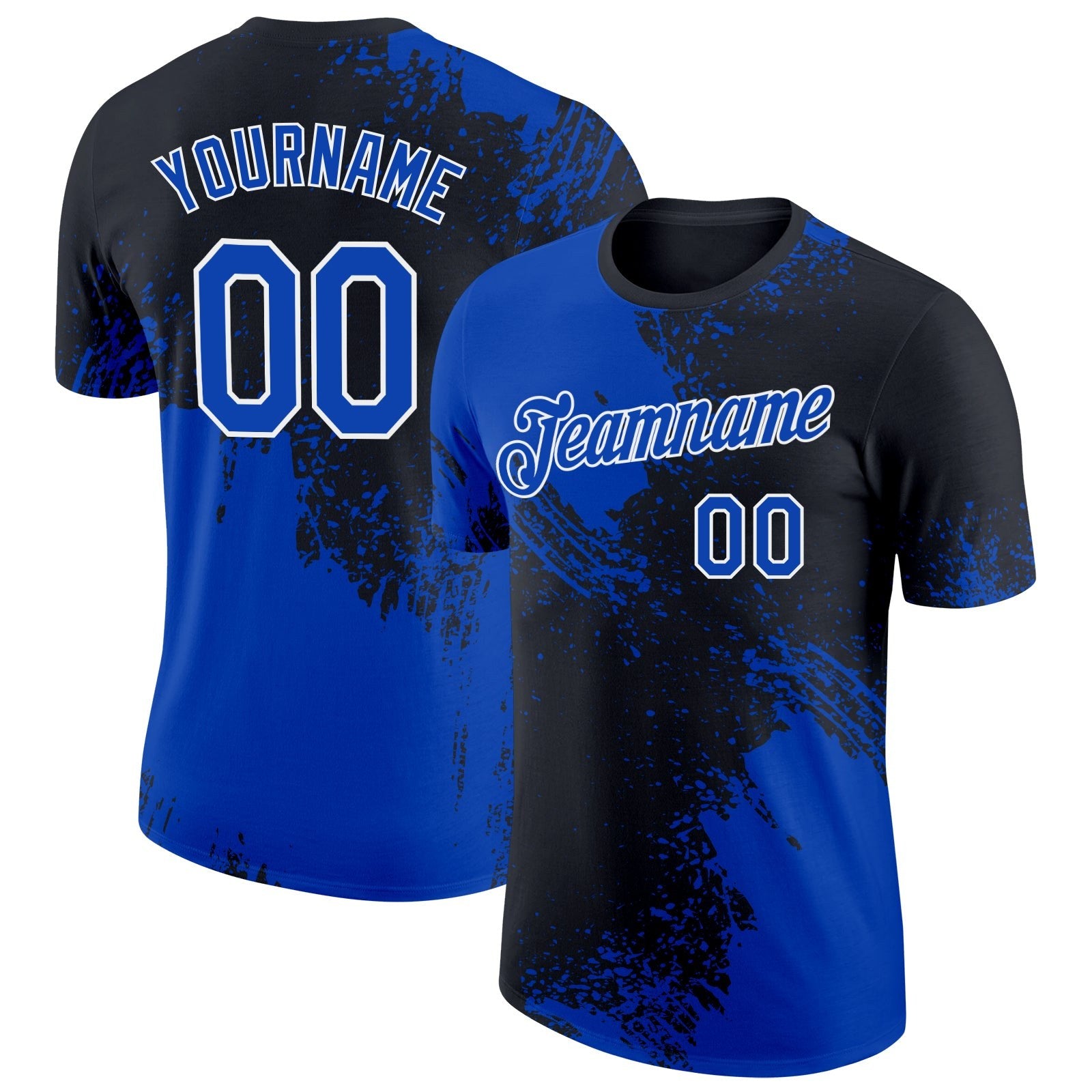 Custom Thunder Blue Black-White 3D Pattern Design Abstract Brush Stroke Performance T-Shirt photo 1