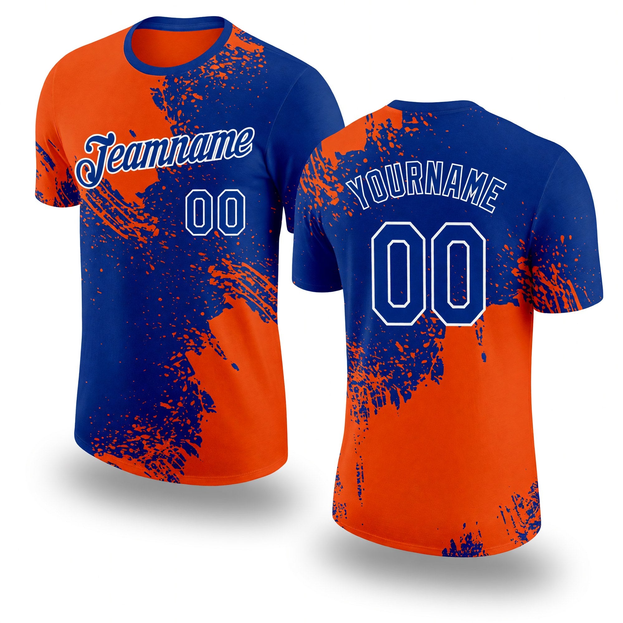 Custom Orange Royal-White 3D Pattern Design Abstract Brush Stroke Performance T-Shirt