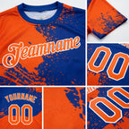Custom Orange Royal-White 3D Pattern Design Abstract Brush Stroke Performance T-Shirt detail