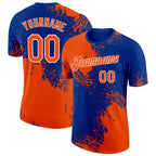 Custom Orange Royal-White 3D Pattern Design Abstract Brush Stroke Performance T-Shirt photo 1