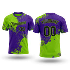 Custom Neon Green Black-Purple 3D Pattern Design Abstract Brush Stroke Performance T-Shirt