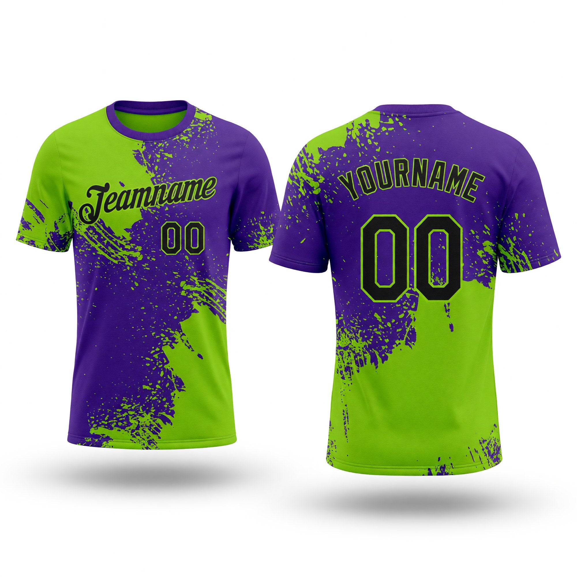 Custom Neon Green Black-Purple 3D Pattern Design Abstract Brush Stroke Performance T-Shirt