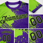 Custom Neon Green Black-Purple 3D Pattern Design Abstract Brush Stroke Performance T-Shirt detail