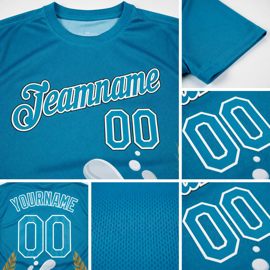 Custom Panther Blue White 3D Pattern Design Oktoberfest Beer Festival Performance T-Shirt detail