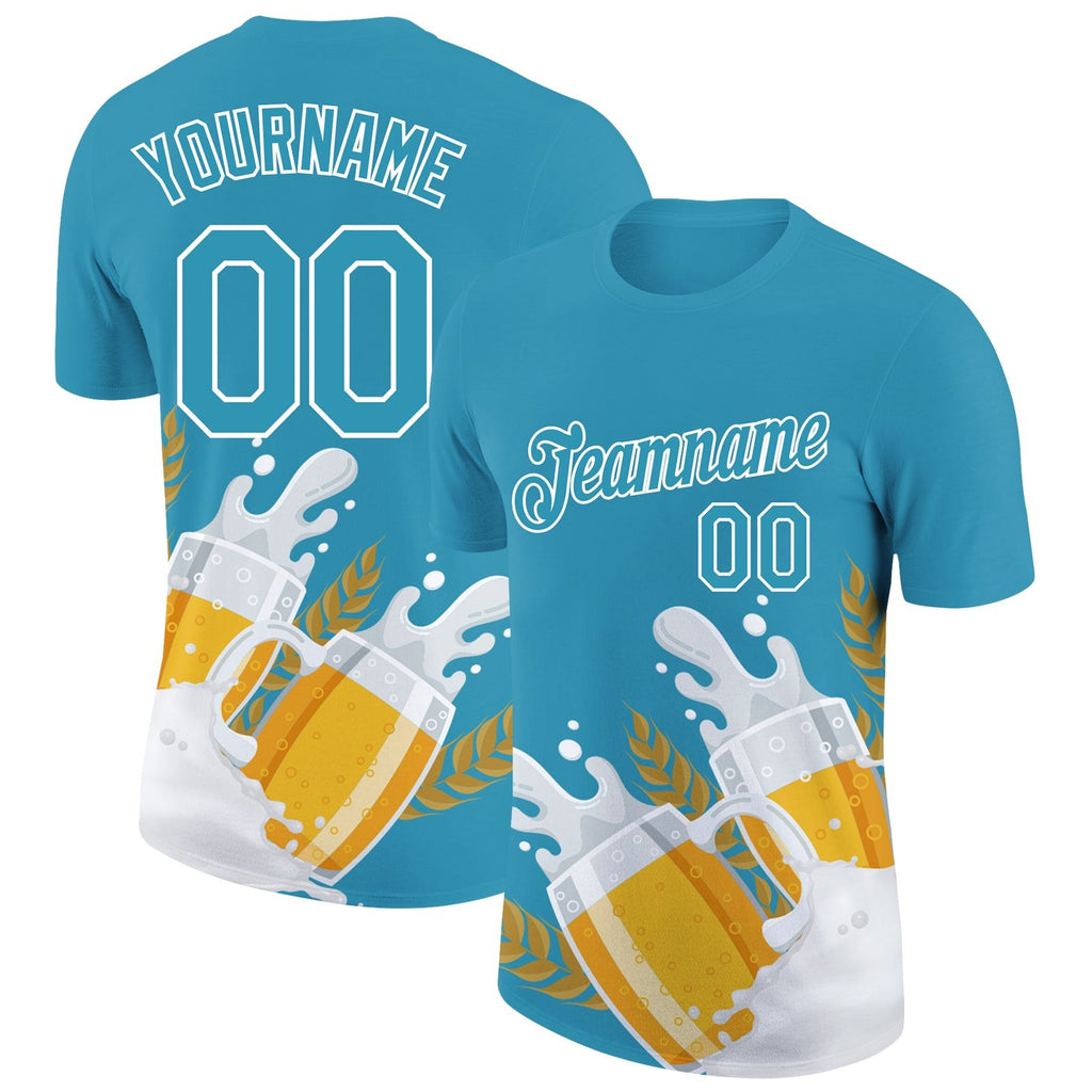 Custom Panther Blue White 3D Pattern Design Oktoberfest Beer Festival Performance T-Shirt photo 1