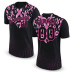 Custom Black Pink 3D Pink Ribbon Breast Cancer Heart Performance T-Shirt