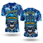 Custom Royal Light Yellow 3D Pattern Design Hawaii Style Skull And Tropical Palm Leaves Performance T-Shirt