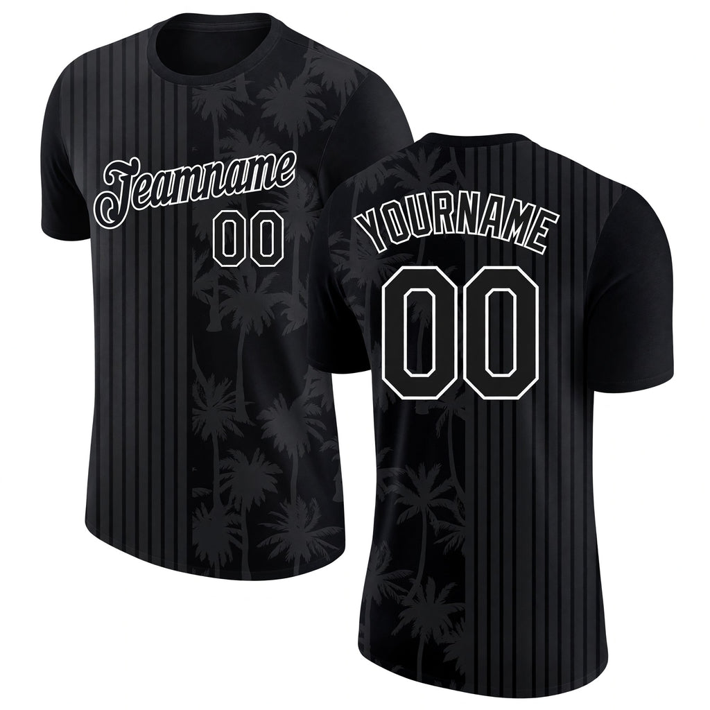 Custom Black White 3D Pattern Design Hawaii Palm Trees Performance T-Shirt