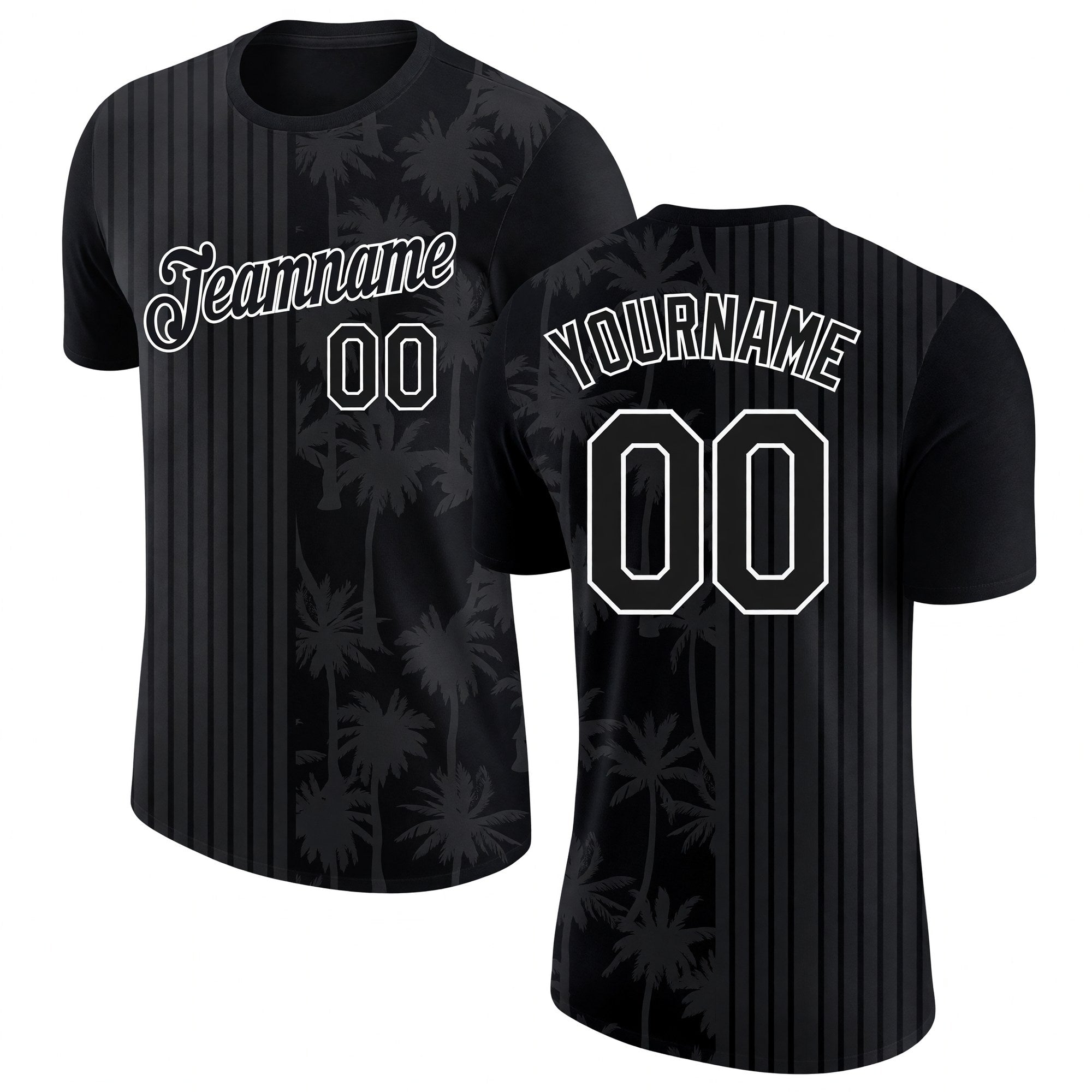 Custom Black White 3D Pattern Design Hawaii Palm Trees Performance T-Shirt