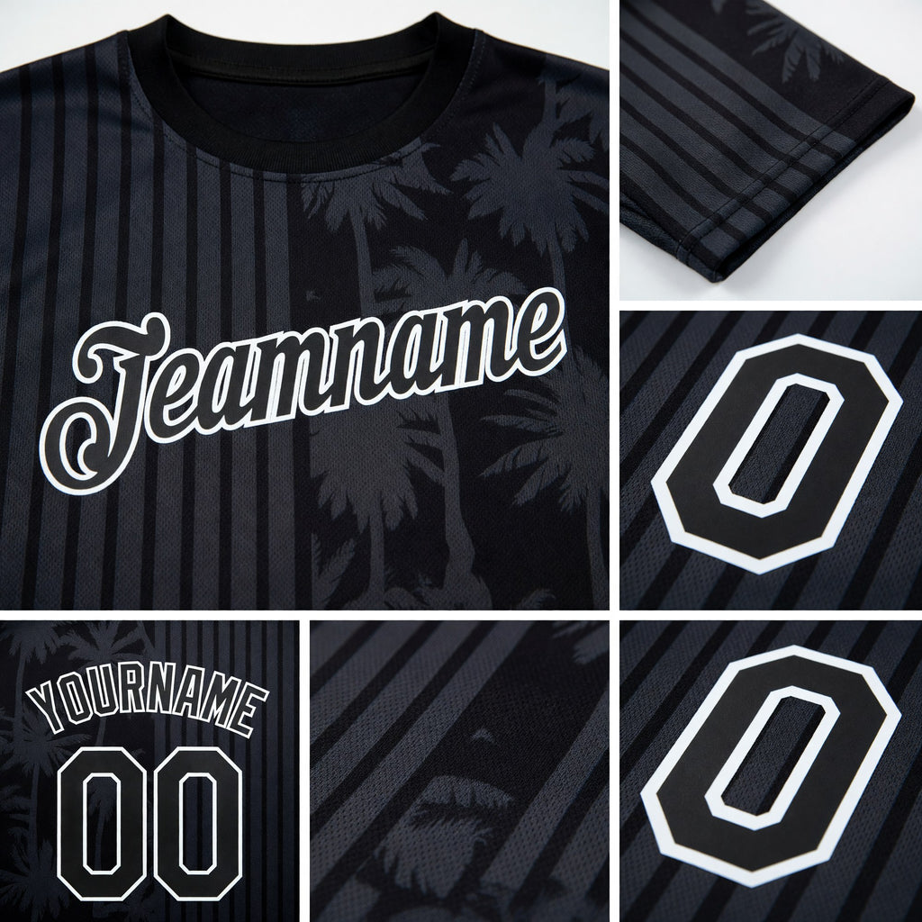 Custom Black White 3D Pattern Design Hawaii Palm Trees Performance T-Shirt detail