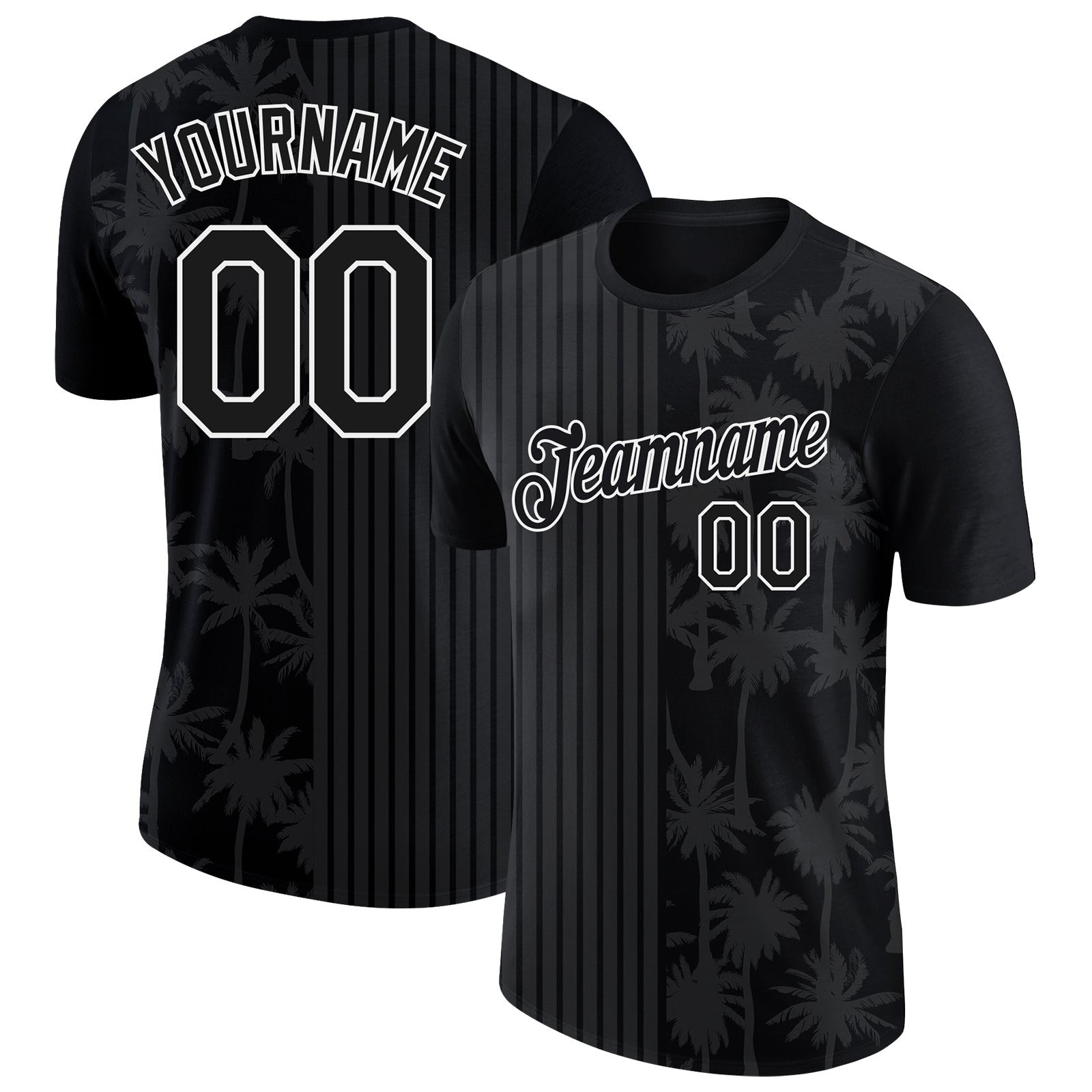 Custom Black White 3D Pattern Design Hawaii Palm Trees Performance T-Shirt photo 1