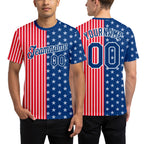 Custom Fire Red US Navy Blue-White 3D Pattern Design Star Performance T-Shirt worn front and back