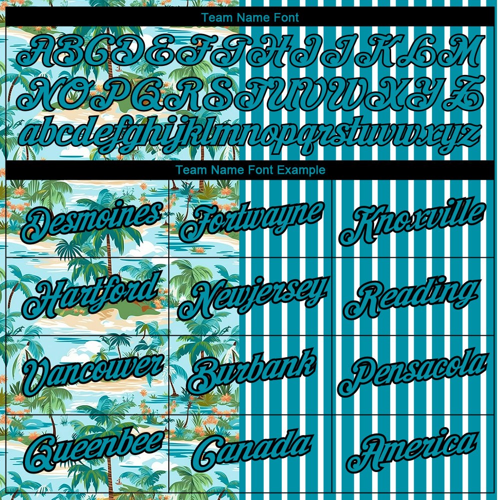 Custom Teal Black-White 3D Tropical Hawaii Beach And Palm Trees Performance T-Shirt photo 2