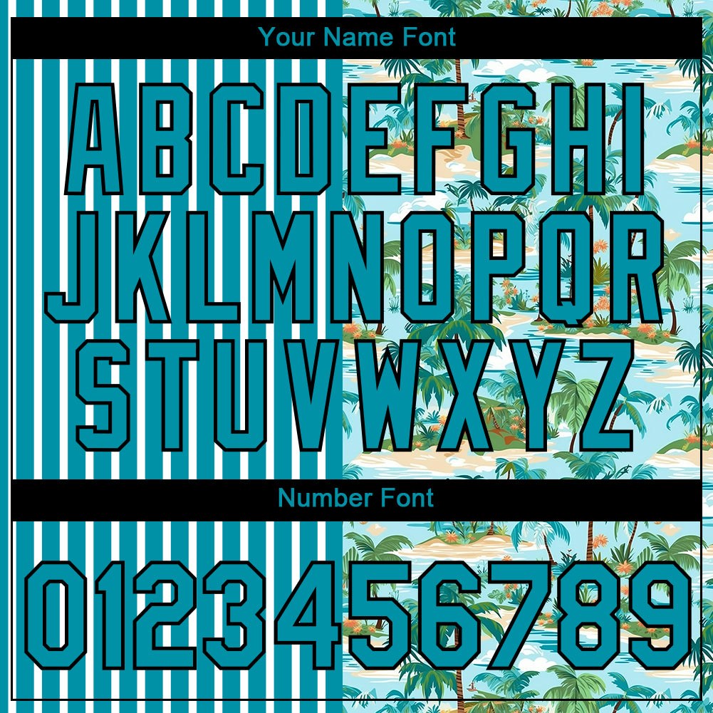 Custom Teal Black-White 3D Tropical Hawaii Beach And Palm Trees Performance T-Shirt photo 3