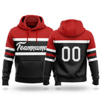 Custom Stitched Black White-Red Line Sports Pullover Sweatshirt Hoodie