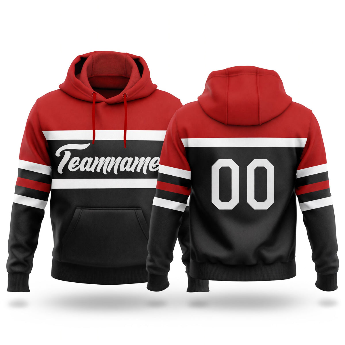 Custom Stitched Black White-Red Line Sports Pullover Sweatshirt Hoodie