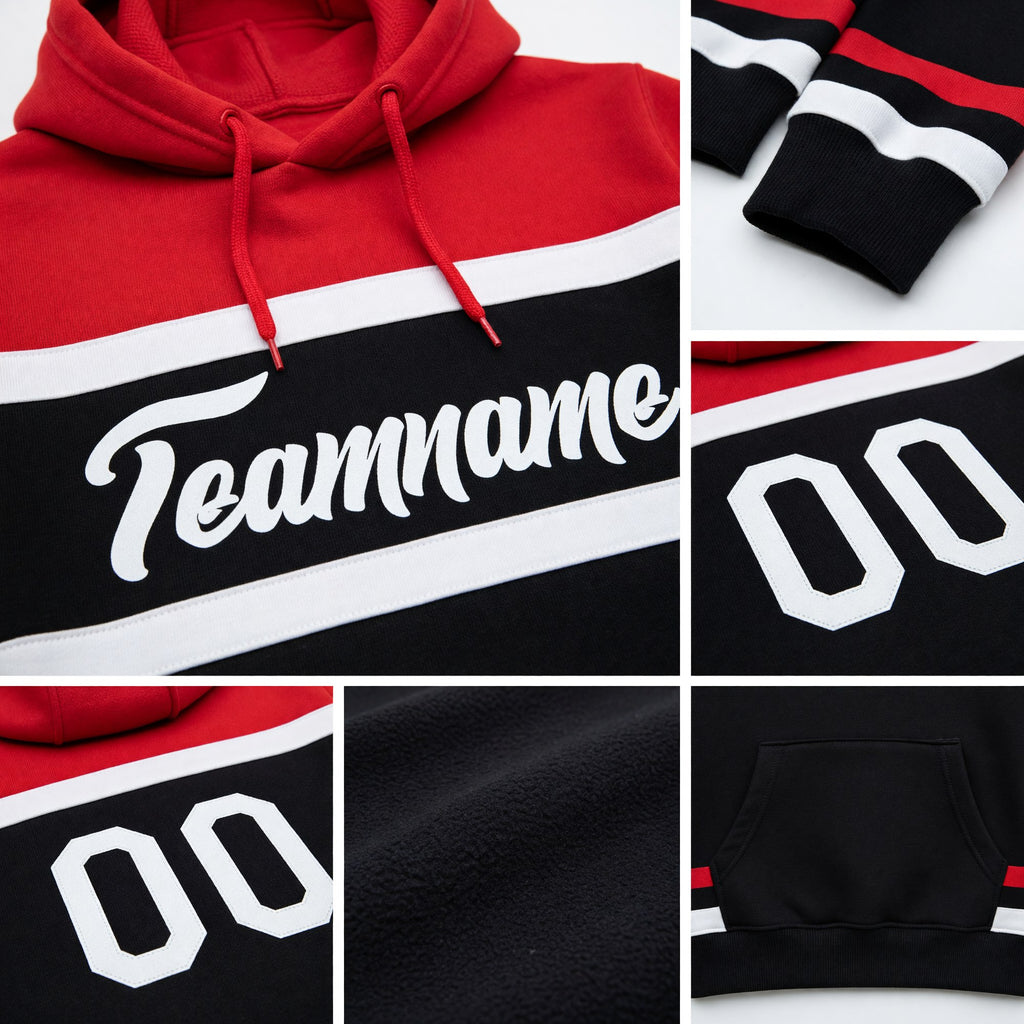 Custom Stitched Black White-Red Line Sports Pullover Sweatshirt Hoodie detail