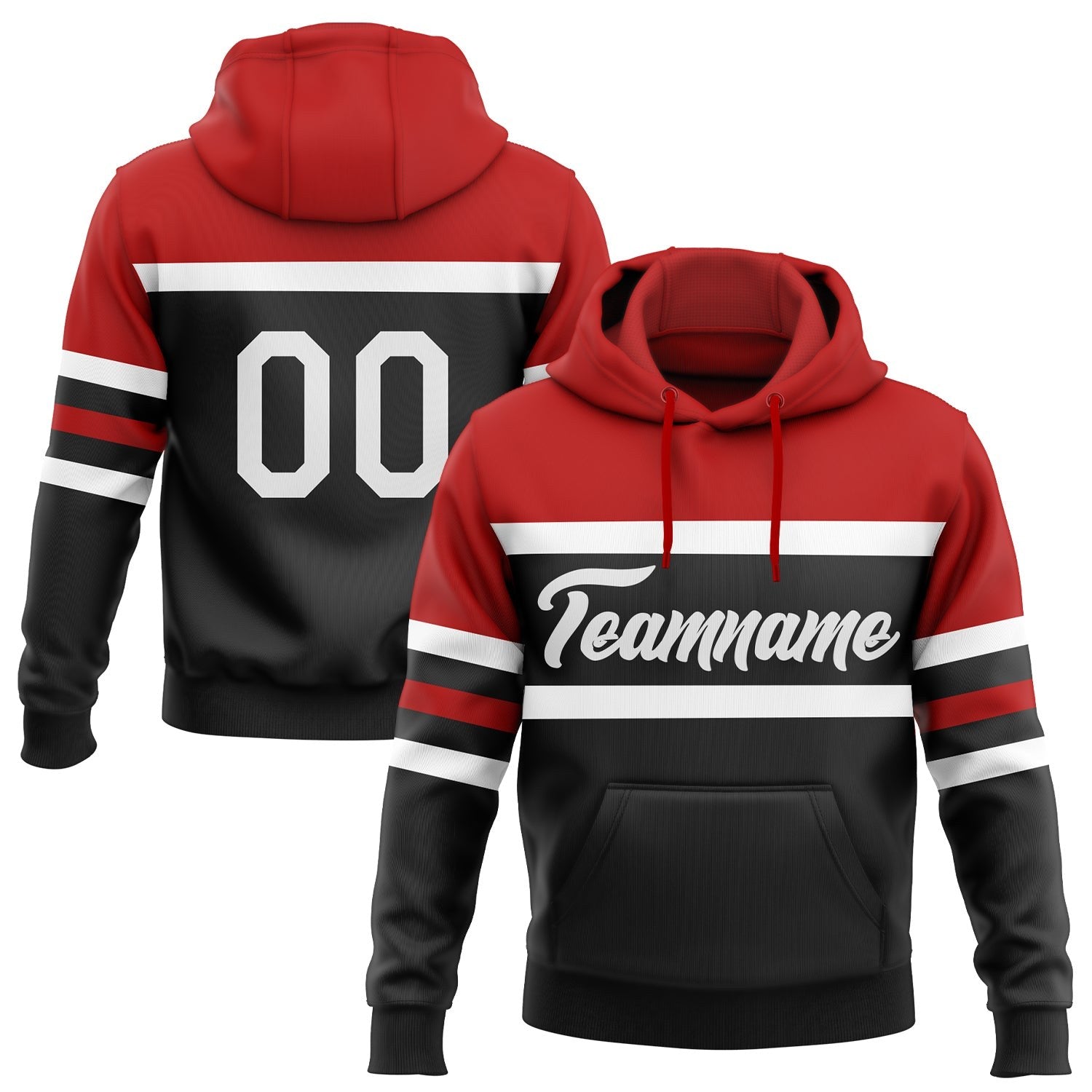 Custom Stitched Black White-Red Line Sports Pullover Sweatshirt Hoodie photo 1