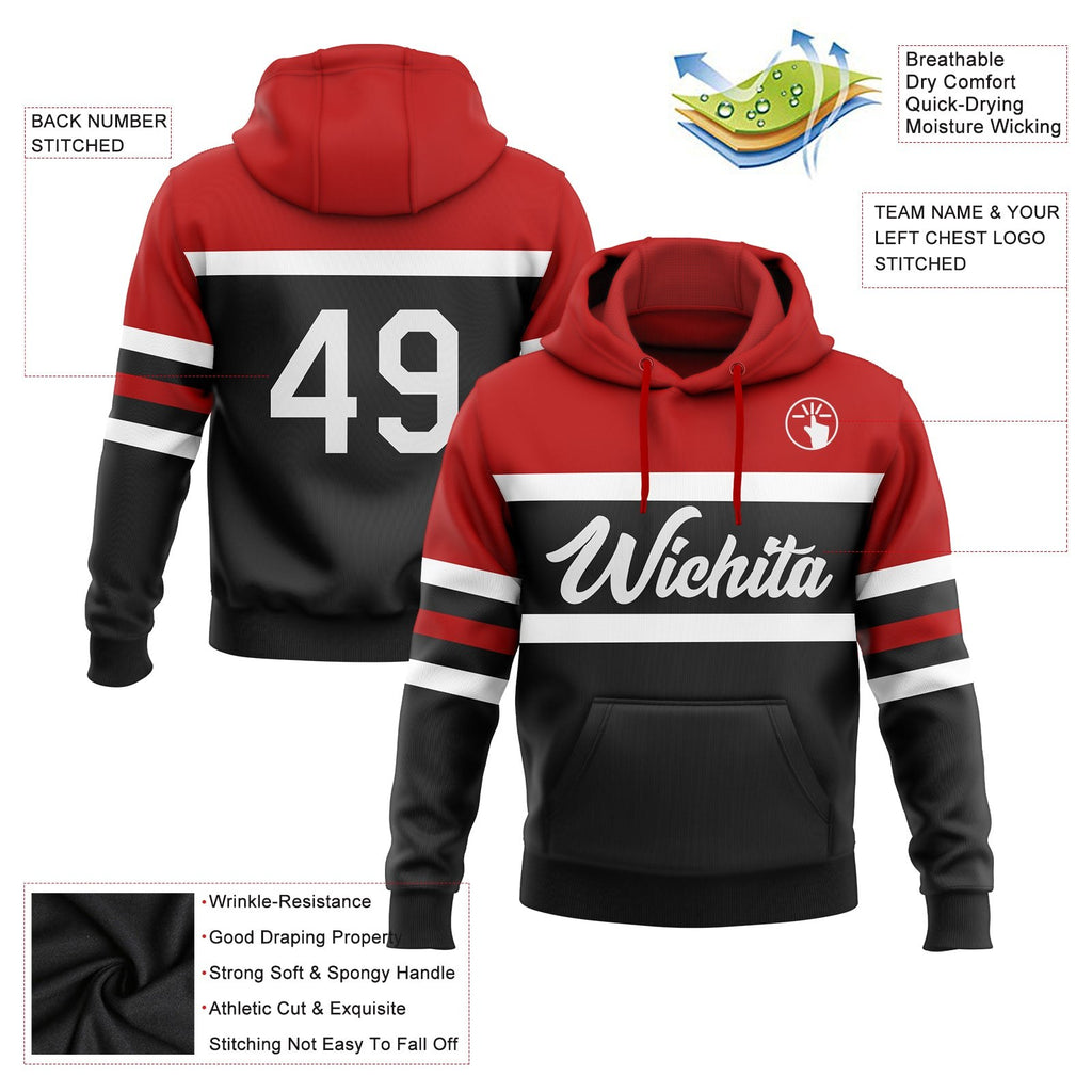 Custom Stitched Black White-Red Line Sports Pullover Sweatshirt Hoodie photo 2