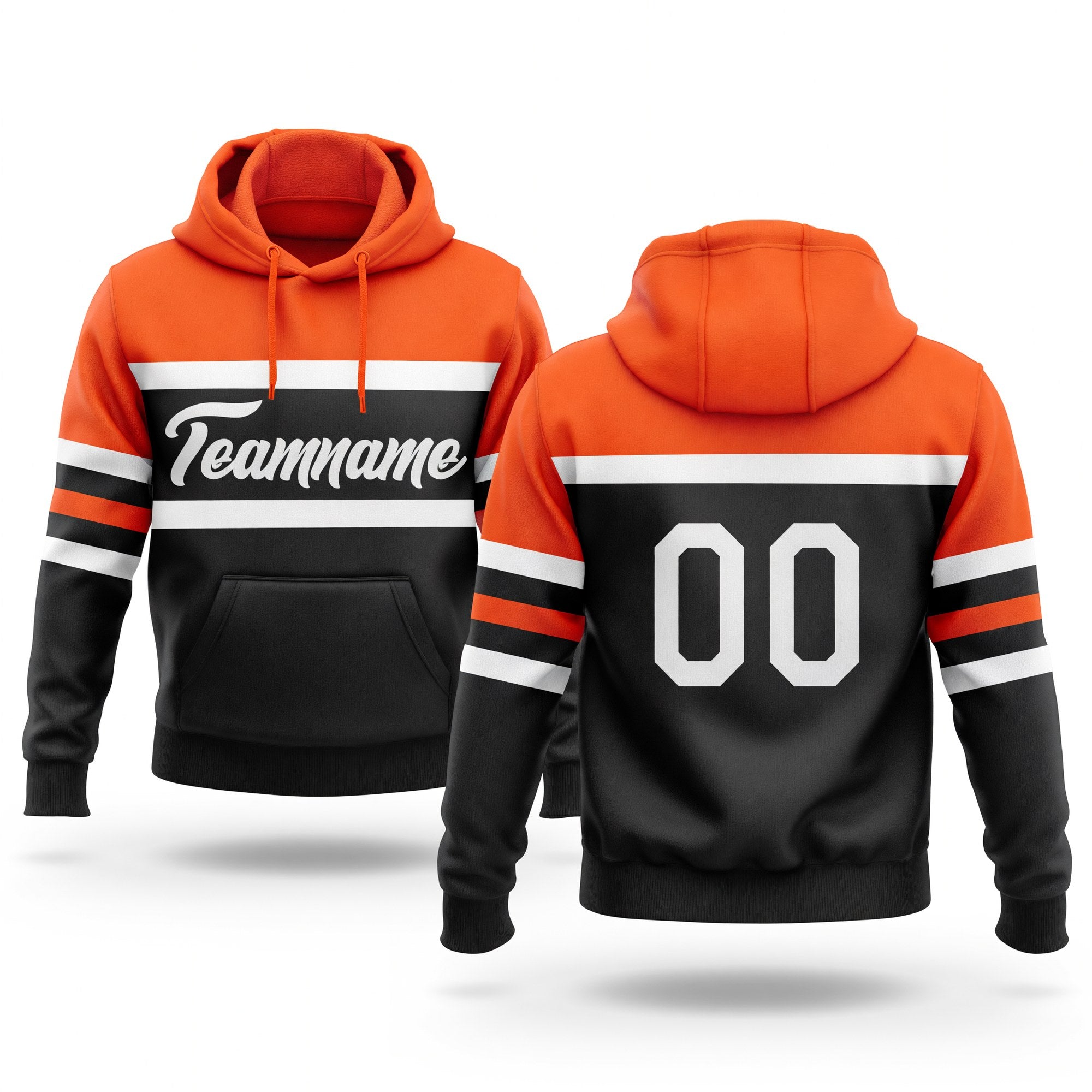 Custom Stitched Black White-Orange Line Sports Pullover Sweatshirt Hoodie