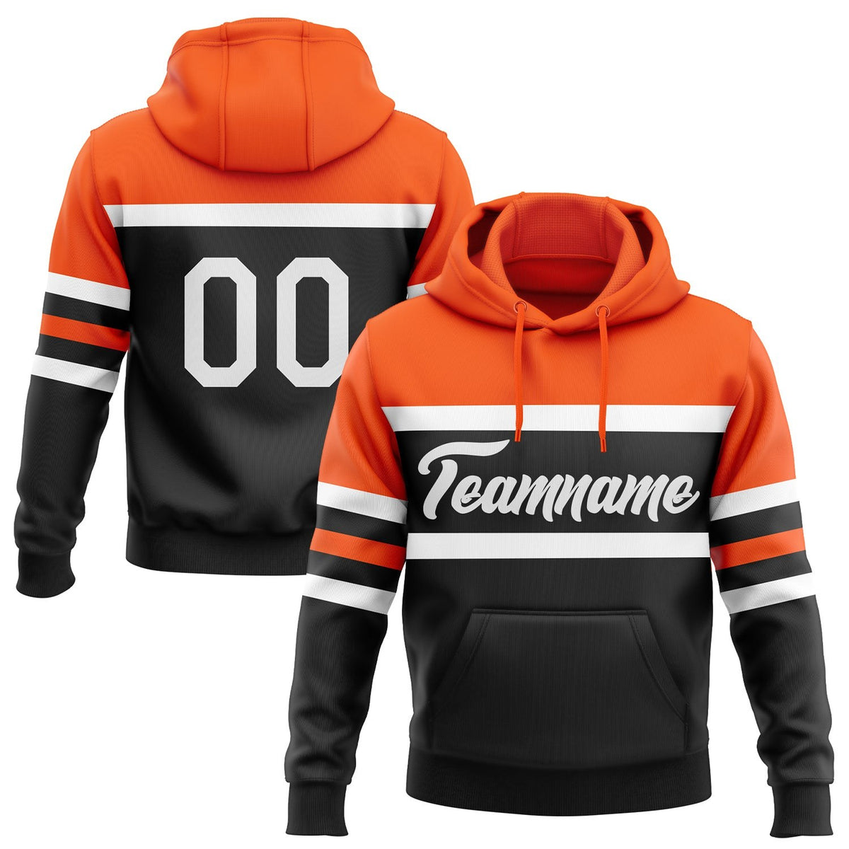 Custom Stitched Black White-Orange Line Sports Pullover Sweatshirt Hoodie photo 1